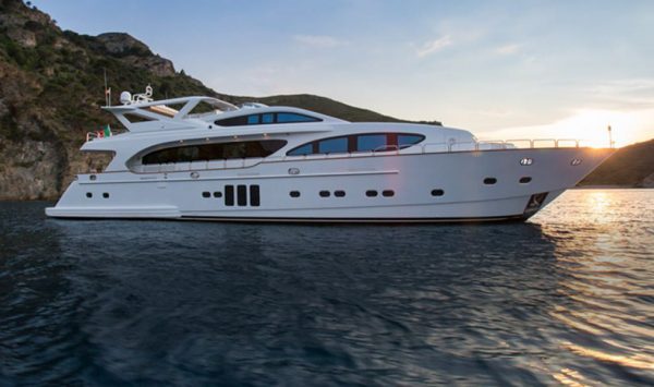 Super yacht in Ibiza on bay in west coast 