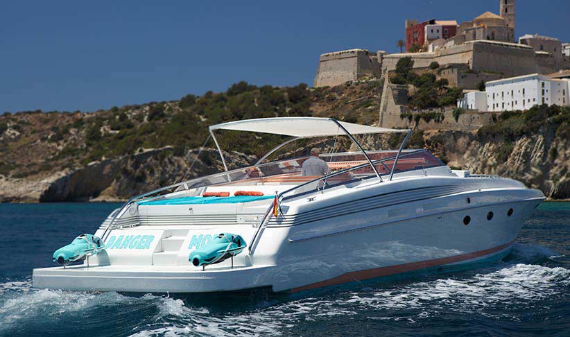 Aft of Dangermouse Cherokee 68 Motorboat and Dalt Vila, Ibiza
