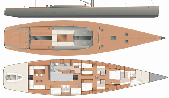 Image of WALLY 88 TIKETITOO SUPERYACHT sailing boat layout