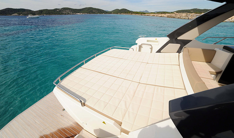 Rear sunbeds of the Absolute 40 Sport Motorboat by Lux Charters Ibiza