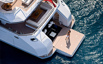 Checking out the watertoys in the garage of a superyacht in Ibiza