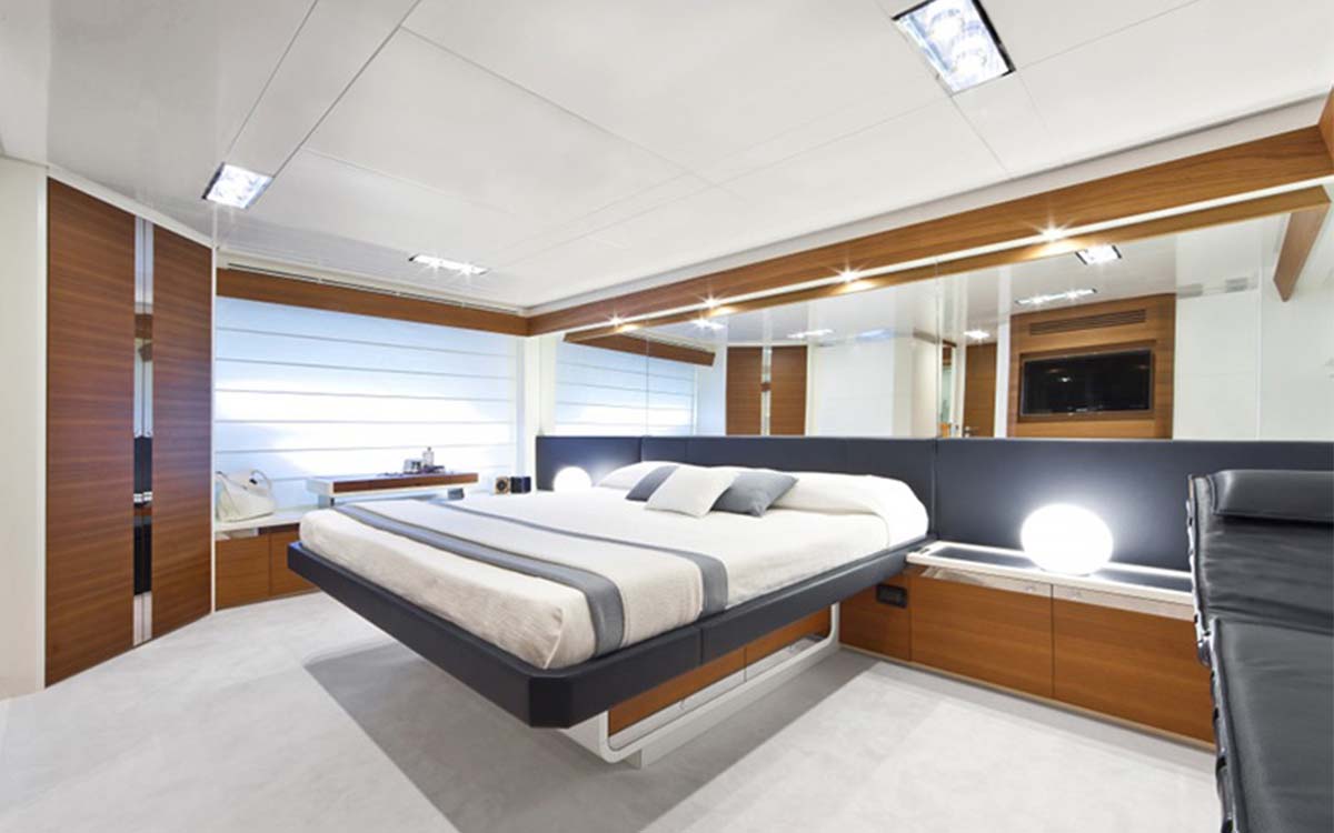 Sleep aboard in this beautiful master cabin on charter yacht in Ibiza 